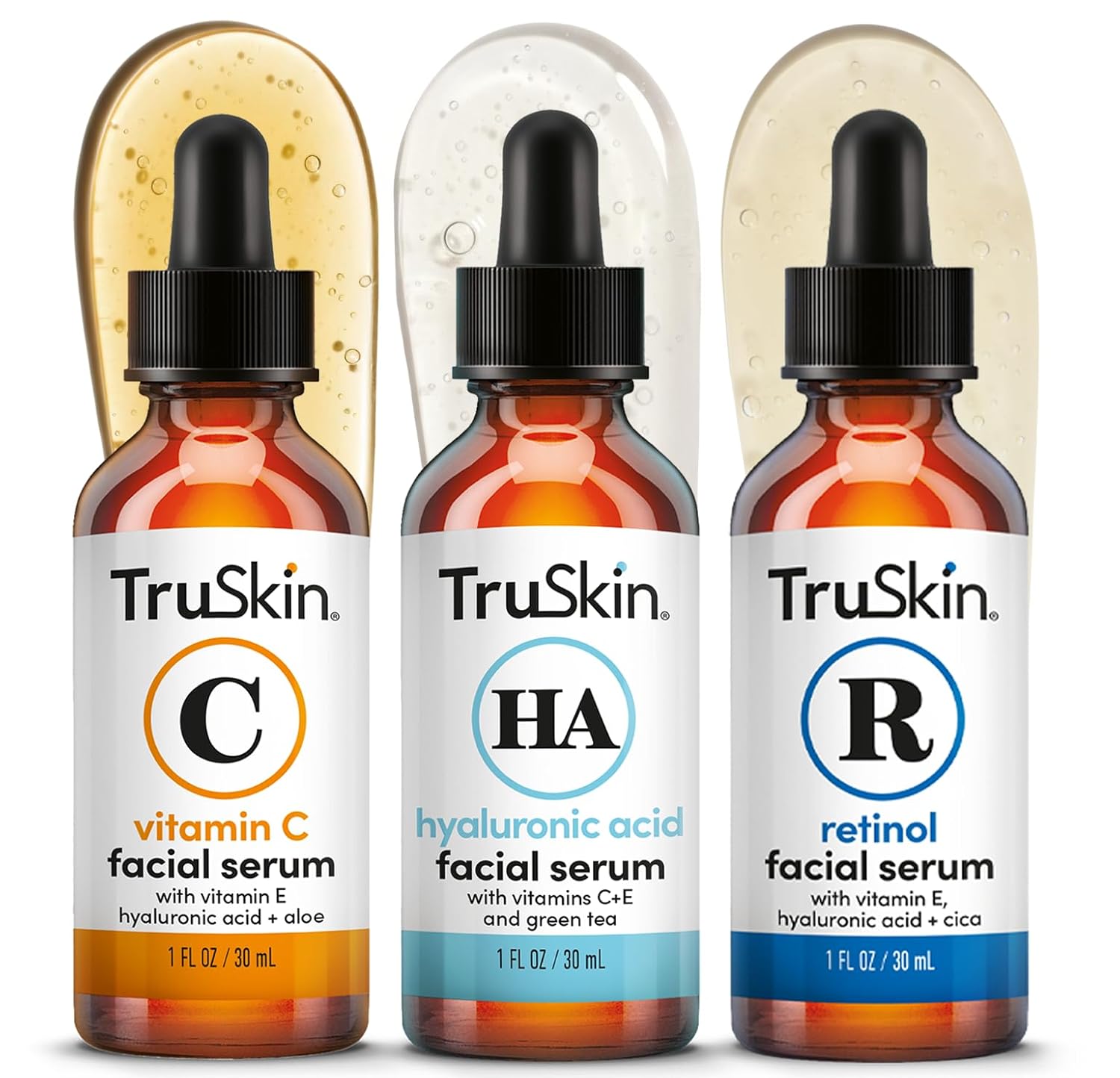 TruSkin Face Serum Trio – Vitamin C, Retinol & Hyaluronic Acid Anti-Aging Serums for Face – AM, PM & All-Day Skincare Routine – Brightening, Smoothing & Hydrating Facial Serums, 1 fl oz Each