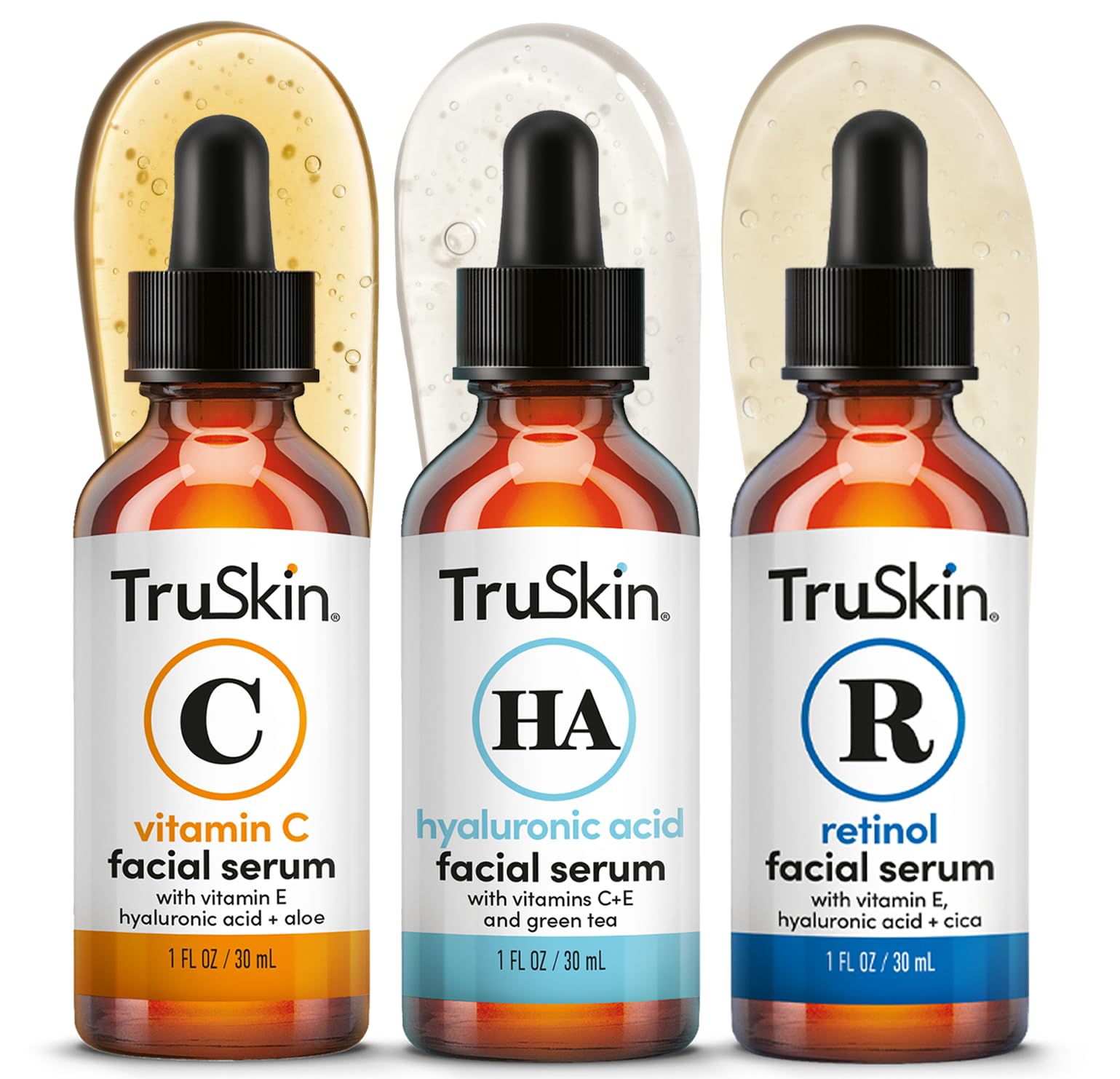 TruSkin Face Serum Trio – Vitamin C, Retinol & Hyaluronic Acid Anti-Aging Serums for Face – AM, PM & All-Day Skincare Routine – Brightening, Smoothing & Hydrating Facial Serums, 1 fl oz Each