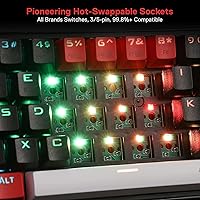 Vista 6 de Redragon K631 PRO - Teclado mecánico compacto con 3 modos RGB inalámbrico para juegos 68 teclas intercambiables en caliente con enchufe PCB