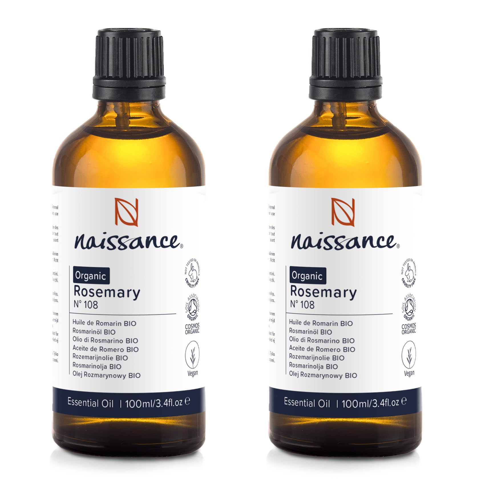 Naissance Huile Essentielle De Romarin Certifiée BIO (No. 108) - 200ml (2x100) - Pure, Non Dilué - pour Cheveux, Barbe, Diffuseur, Mélange Massage
