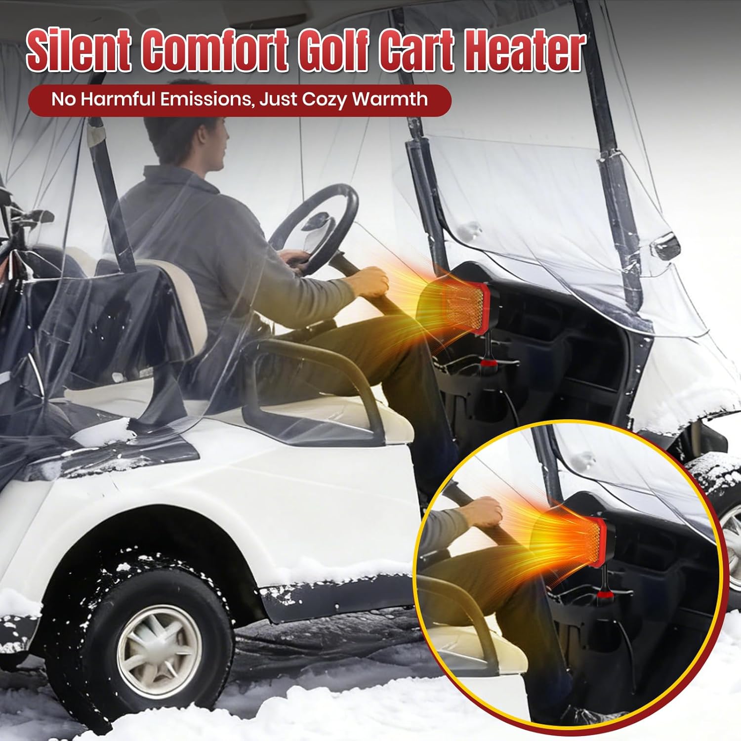 Electric Golf Cart Heater (2nd Gen) with 360 Degree Adjustable Angle, Battery Powered Golf Cart Heater, 400W Silent Carbon Fiber Heating for Club Car/Yamaha/EZGO Golf Cart