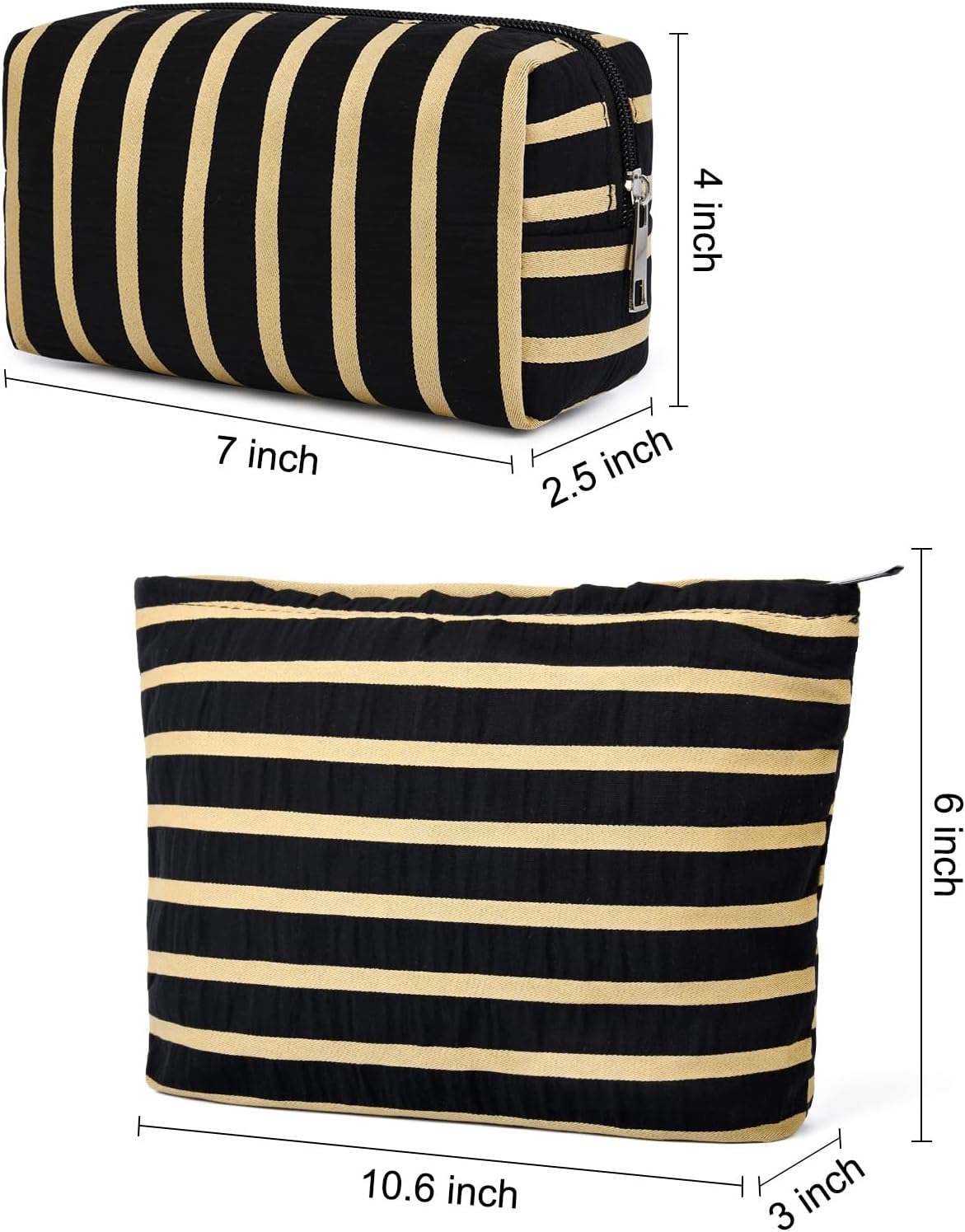SOIDRAM 2 Pieces Makeup Bag Large Stripe Cosmetic Bag Capacity Canvas Mix Travel Toiletry Bag Organizer Cute Makeup Brushes Aesthetic Accessories Storage Bag for Women, Stripe Mix Black image 3