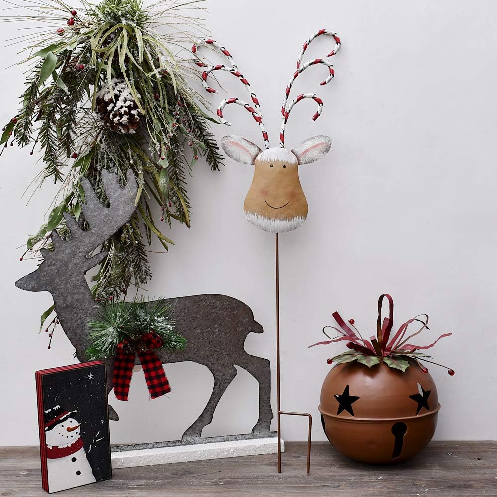 E-view Christmas Garden Stakes Decorations Metal Reindeer Yard Sign Decorative Deer Lawn Patio Ornaments Indoor Outdoor Merry Xmas Holiday Winter Decor (Reindeer A)