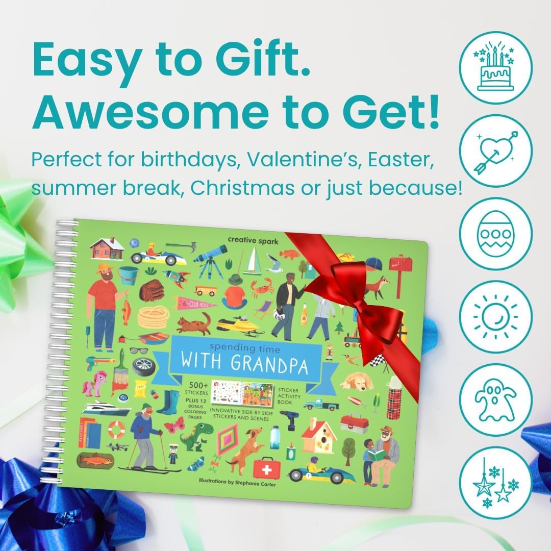 Spending Time with Grandpa 500+ Kids Sticker Book by Cupkin Fun Toddler Travel Activity Coloring and Sticker Book, 12 Coloring Pages & Scenes for Children of 2–8 Years, Valentines Gifts for Kids - Image 7