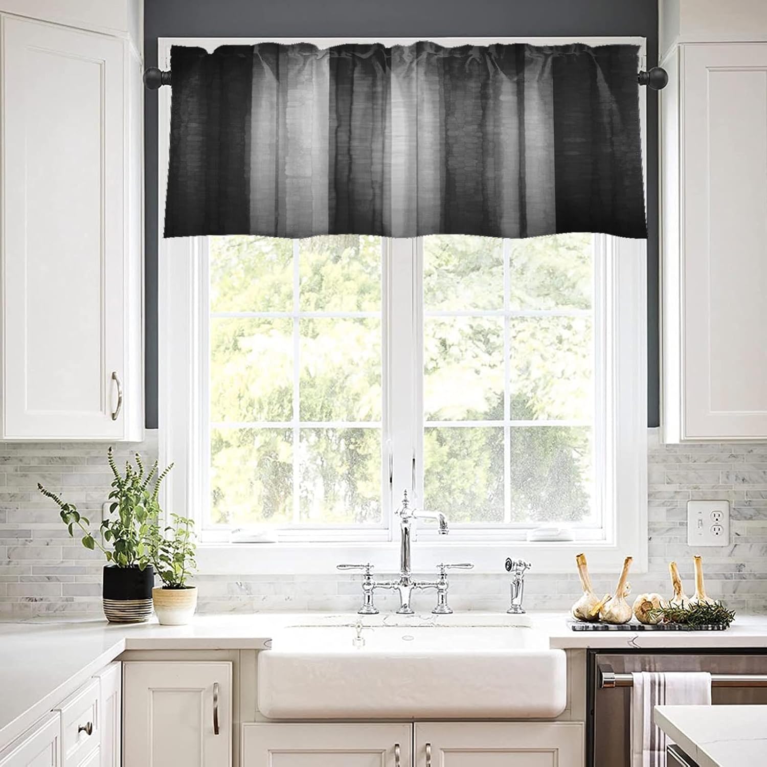 Emvency 2 Pack Dark Grey Valances Window Treatments, Gray Striped Abstract Blackout Drapes Adjustable Curtain for Windows Living Room Kitchen Over Sink, 18x52 Inch Rod Pocket Valances - Image 7