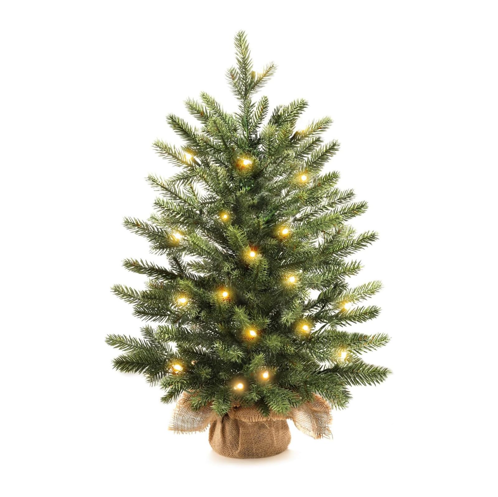 Árbol de Navidad artificial de 18 pulgadas, preiluminado con LED blanco cálido, funciona con pilas, temporizador remoto, ignífugo, base tejida, decoración festiva del hogar