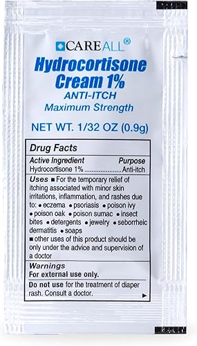 Miniatura 5 de CareAll Crema de hidrocortisona al 1% (paquete de 144), paquete de papel de aluminio de 0.03 oz. Formulación de máxima resistencia, crema