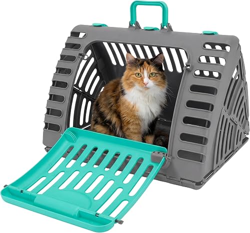 Sport Pet Designs Foldable Travel Cat Carrier - Front Door Plastic Collapsible Carrier Collection, Waterproof Bed