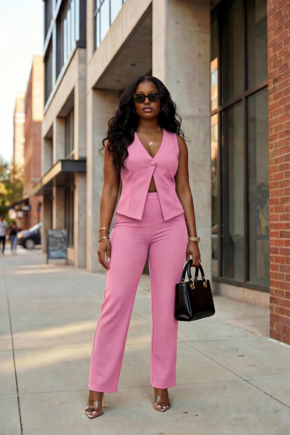 Ophestin Women's 2 Piece Pant Suits Dressy Backless Vest Blazer and Straight Leg Pantsuit Set Business Casual Outfits - Image 4