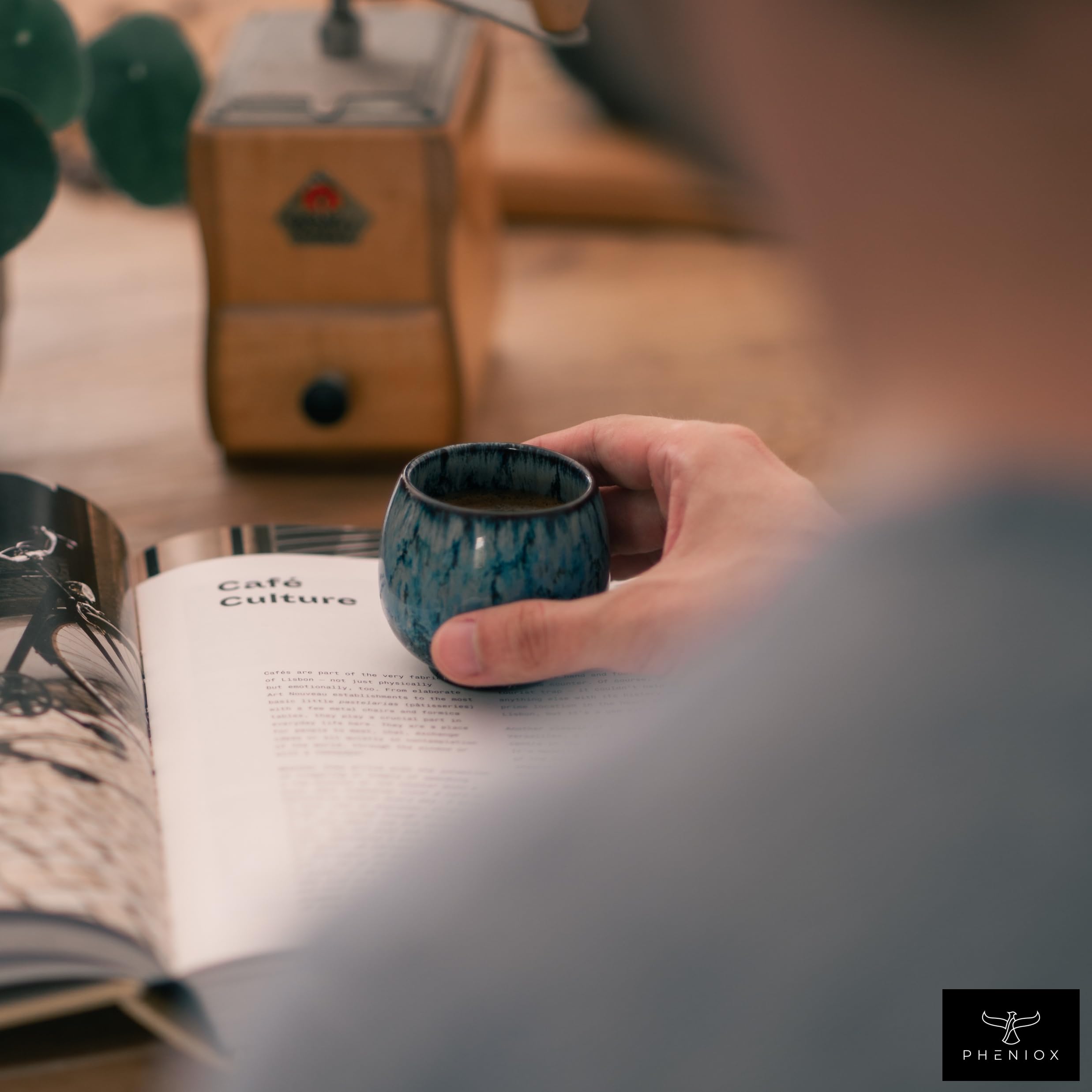 Pheniox Juego de tazas de espresso Tibet Mini | 5 piezas | 100 ml | tazas de gres de | sin asa | apto para lavavajillas | café expreso | moca | vaso para especias | regalo en diseño