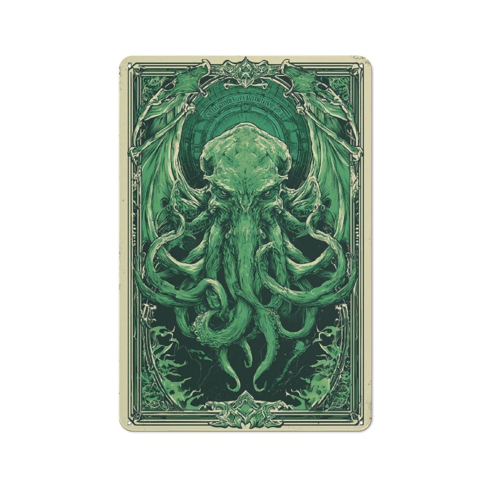 Junmoney Style-10 Tin Wall Plaque 30X20cm With Cthulhu Mythos Art Print For Bar Or Restaurant, Autumn Wall Decor For Hospitality Decor Collectors