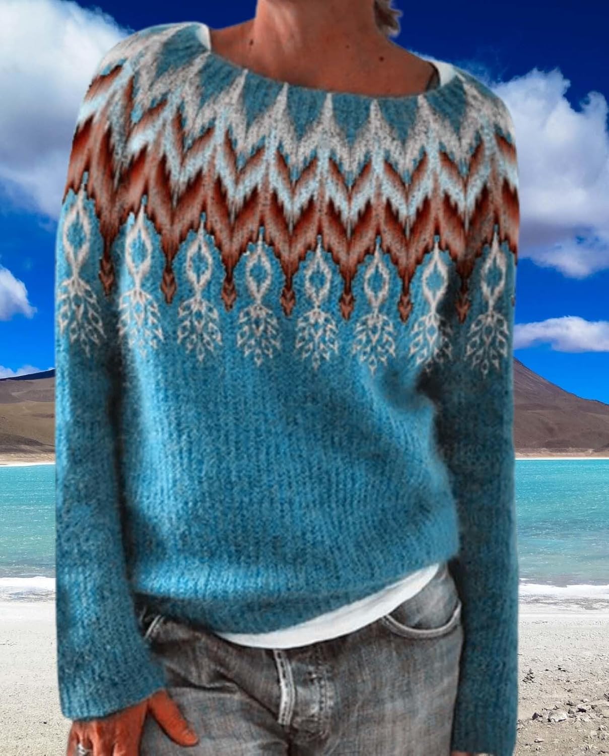 Womens Pullover Vintage Sweater Casual Loose Long Sleeve Knitted Sweater Autumn and Winter Striped Vintage Designs - Image 5