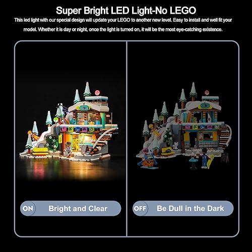 Miniatura 5 de BrickBling Kit de luz LED para Lego Holiday Ski Slope y Café, versión musical compatible con Lego 41756-No incluye modelo