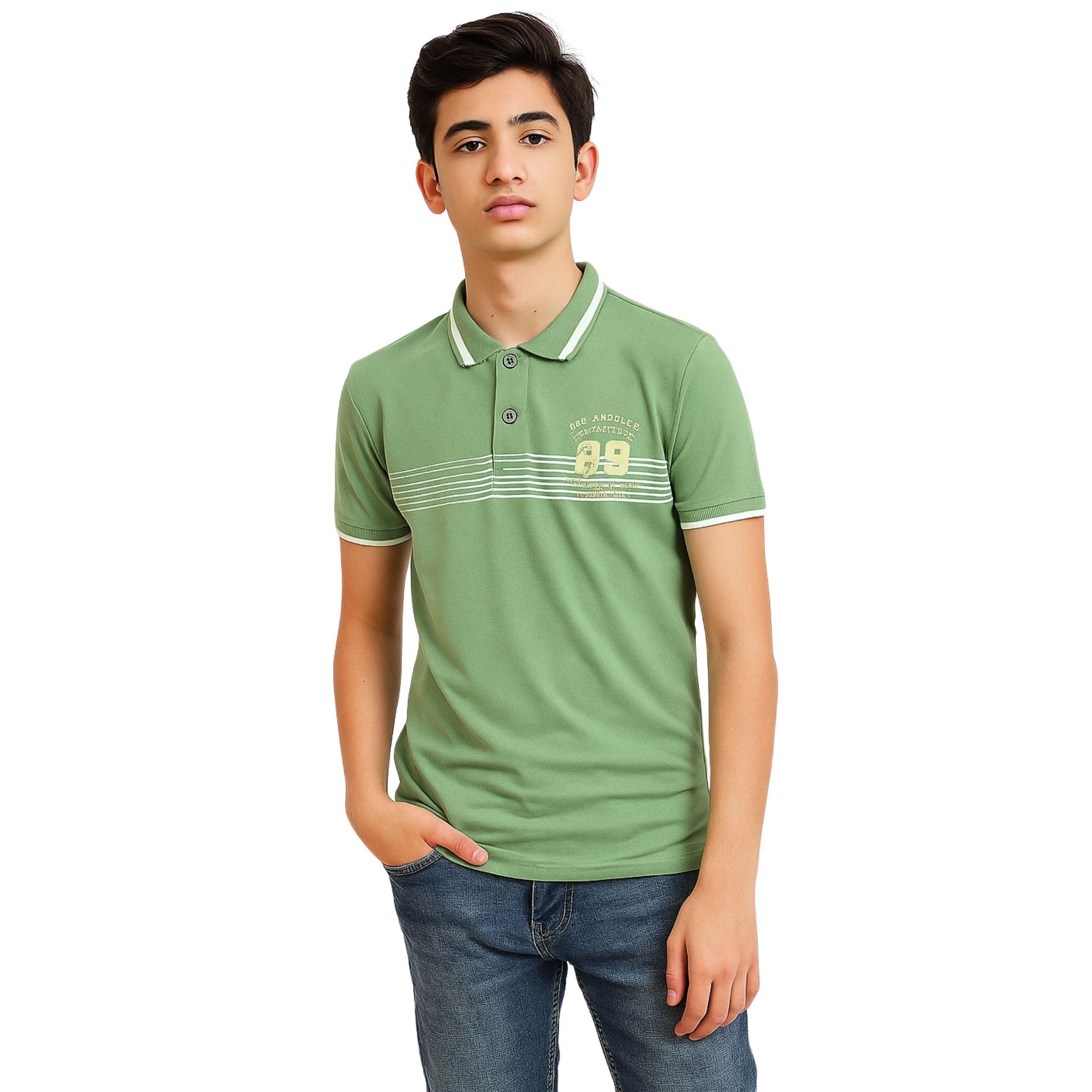 TotzTouch Boys Premium Polo Collar Tshirt with Stylish Chest Print Raglon Printed Sleeve Sage Green Color Age 6 to 7 Yea