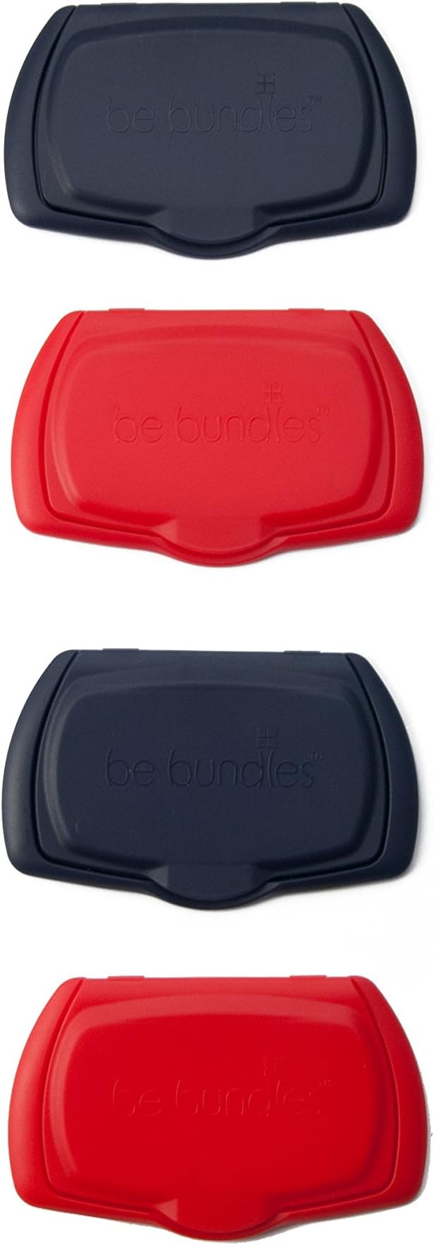 Be Bundles Snap Flip Lid, 4-Pack, Navy (2) / Red (2) - Add or Replace Your Wet Wipes Lid - Works on REFILLABLE wipes pouches and NON-REFILLABLE wipes packages! REUSABLE!