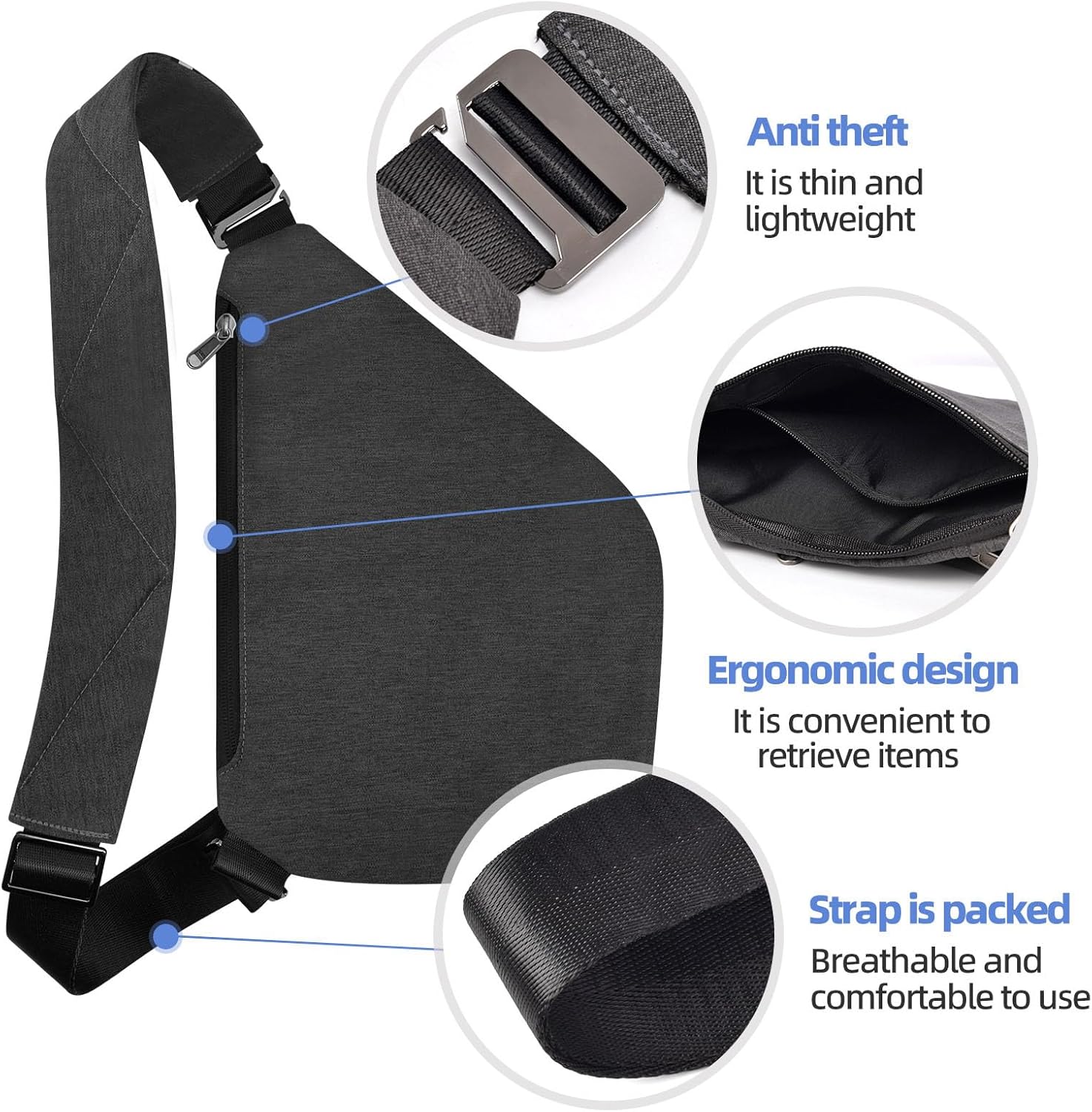 Anti Theft Crossbody Bag,Anti Theft Travel Bag for Women Men,Sling Crossbody Bag for Travel, Sport, Work - Image 4