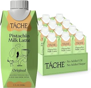 Táche Pistachio Coffee, Smooth Milk Latte Made with Arabica Beans and No Added Oil, Plant-Based Creamer Alternative with Rich Flavor and Clean Ingredients, (11oz, 12-Pack)