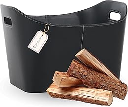 SULENO Wexford Firewood Basket Faux Leather Black (XL - 35.5 x 55.0 x 42.5 cm)