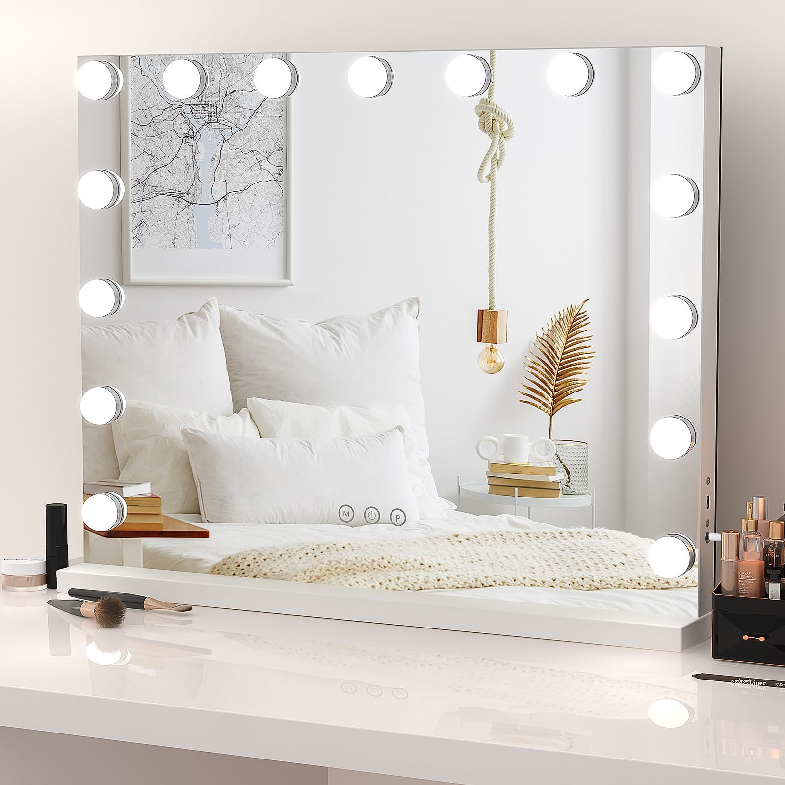 Specchio Da Trucco Con Luci LED Regolabili - 40,6x30,5 Cm, 3 Temperature Colore, Base 360&deg;