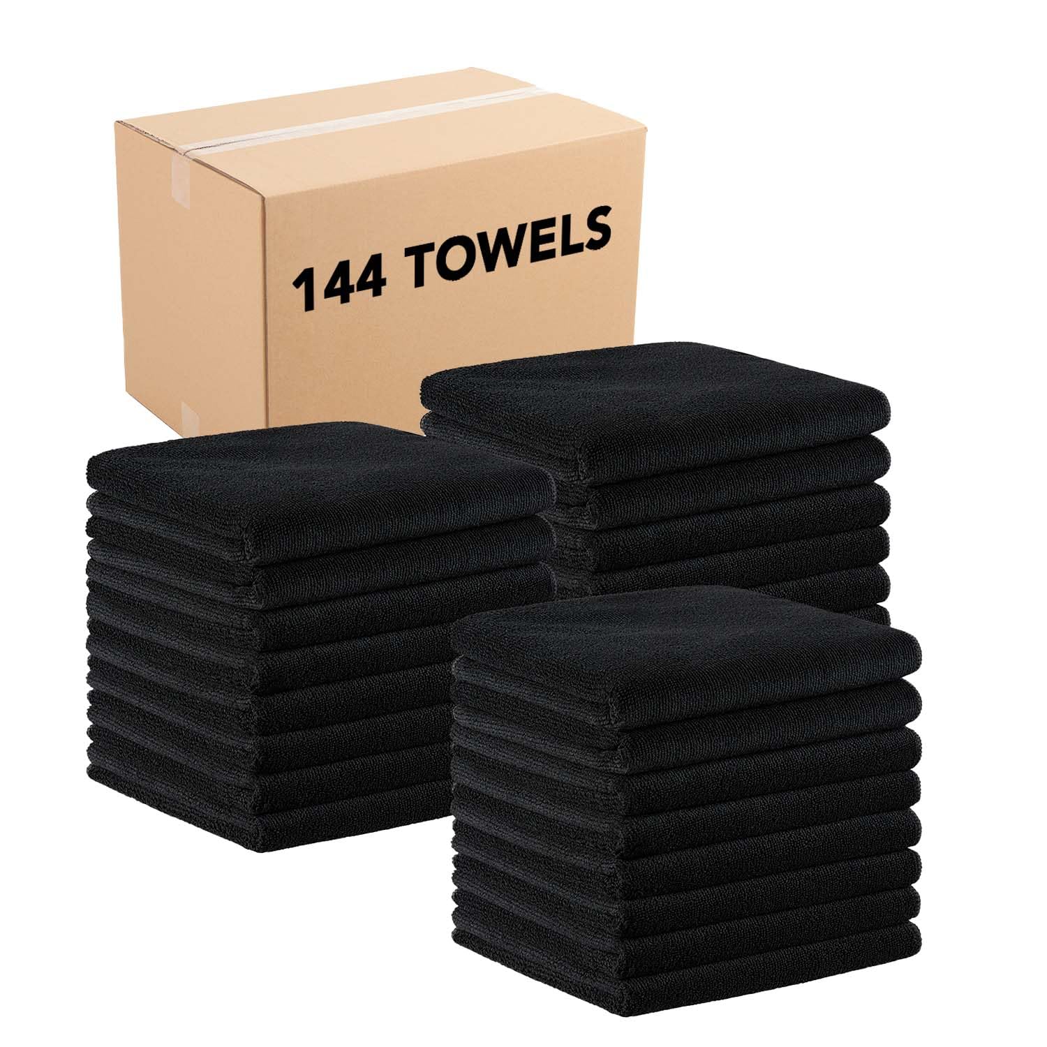 Arkwright Bleach Proof Salon Towels Bulk - Case of 144 - Ultra Soft, Gentle Microfiber, Highly Absorbent & Quick Dry Spa Facial Towel for Hair Stylist, Nail Shop, and Esthetician, 16 x 27 in, Black Black Case of 144