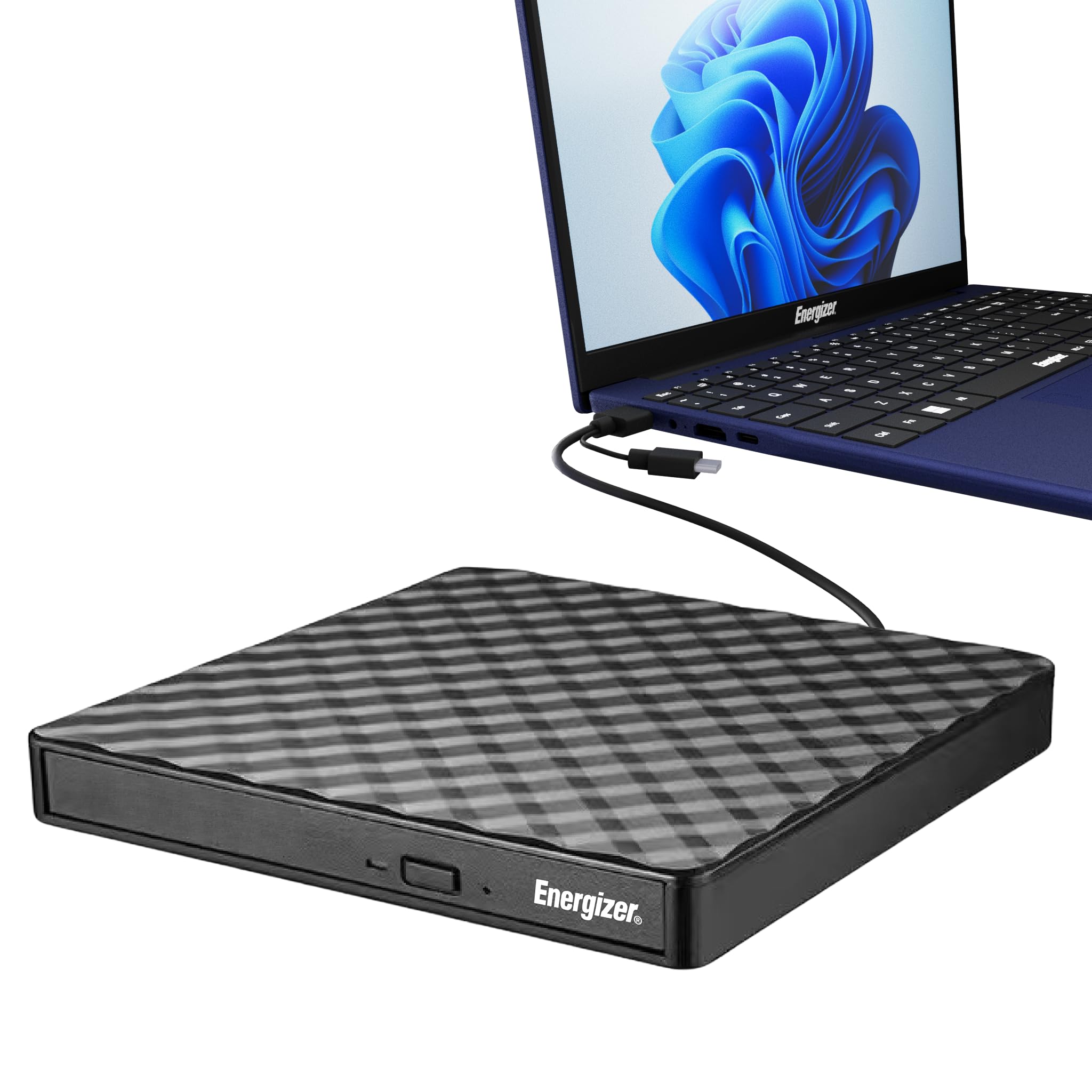 Energizer - Lecteur Graveur DVD Externe USB 3.0 & Type-C - Haute Vitesse 5Gbps - Plug & Play pour PC, MacBook & Windows - Compatible CD-RW, DVD±RW - Design Fin & Noir