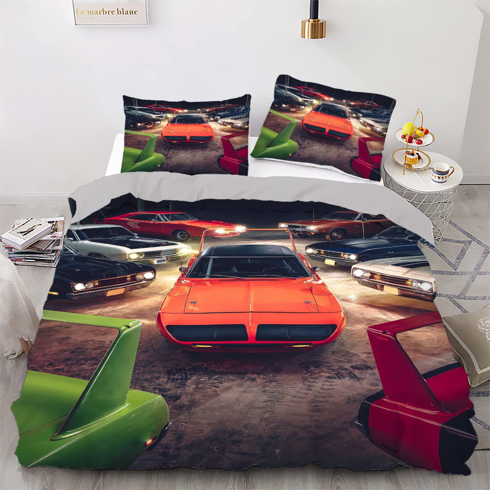 Parure de lit housse de couette 90x190 voiture orange microfibre 110g/m² durable