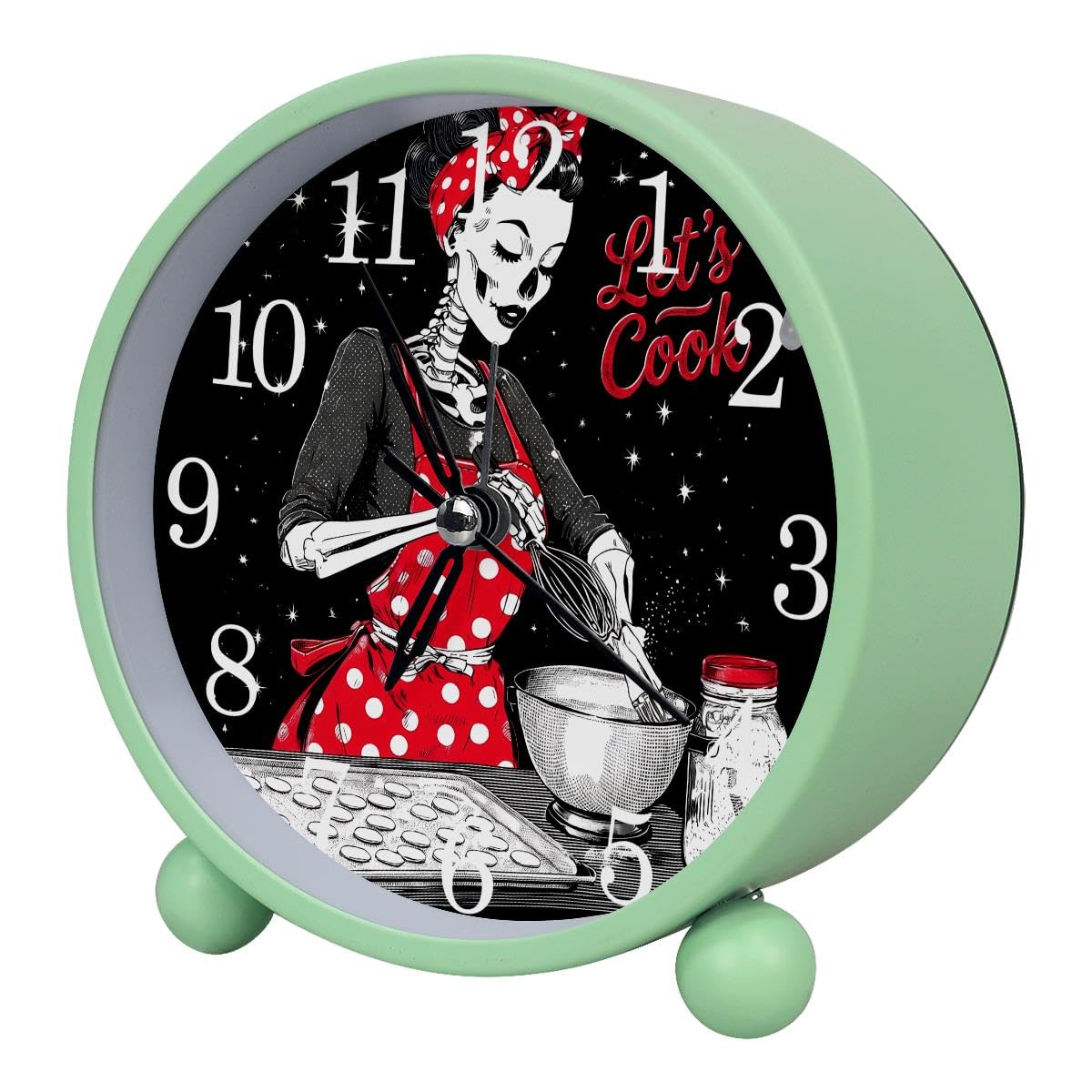 Luoweisi Alarm Clock Skeleton, Silent Non-Ticking with Night Light, Round Metal Alarm Clock for Office, Battery Operated, Bedroom, Elderly, Adults, Children, Student Gifts