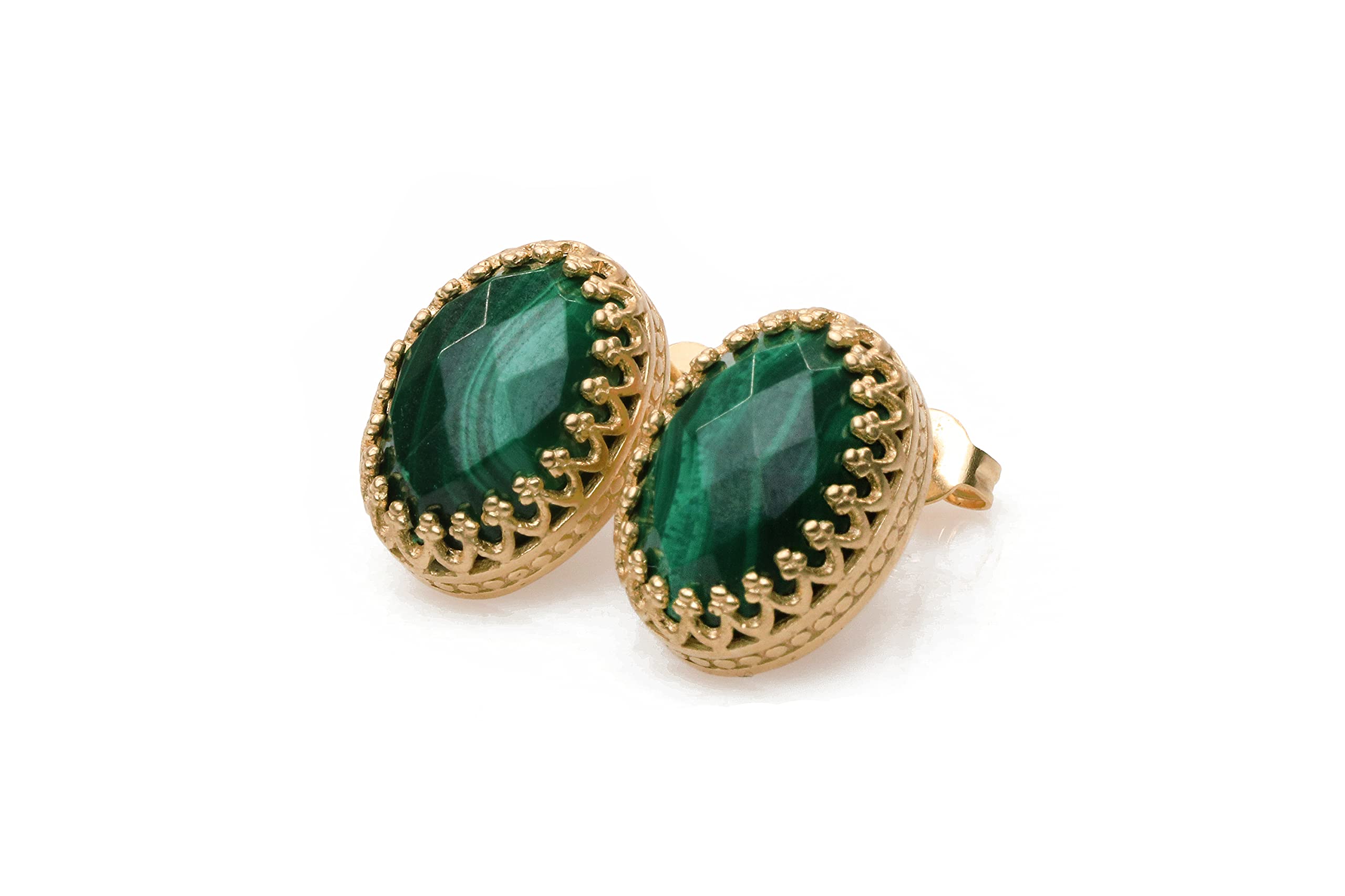 Pendientes de Malaquita Ovalados - Pendientes de Moda Hechos a Mano - Pendientes de Gema Intrincados para Mujeres - Boda, Declaración, Fiestas, Joyas de Uso Diario - Elija su Material