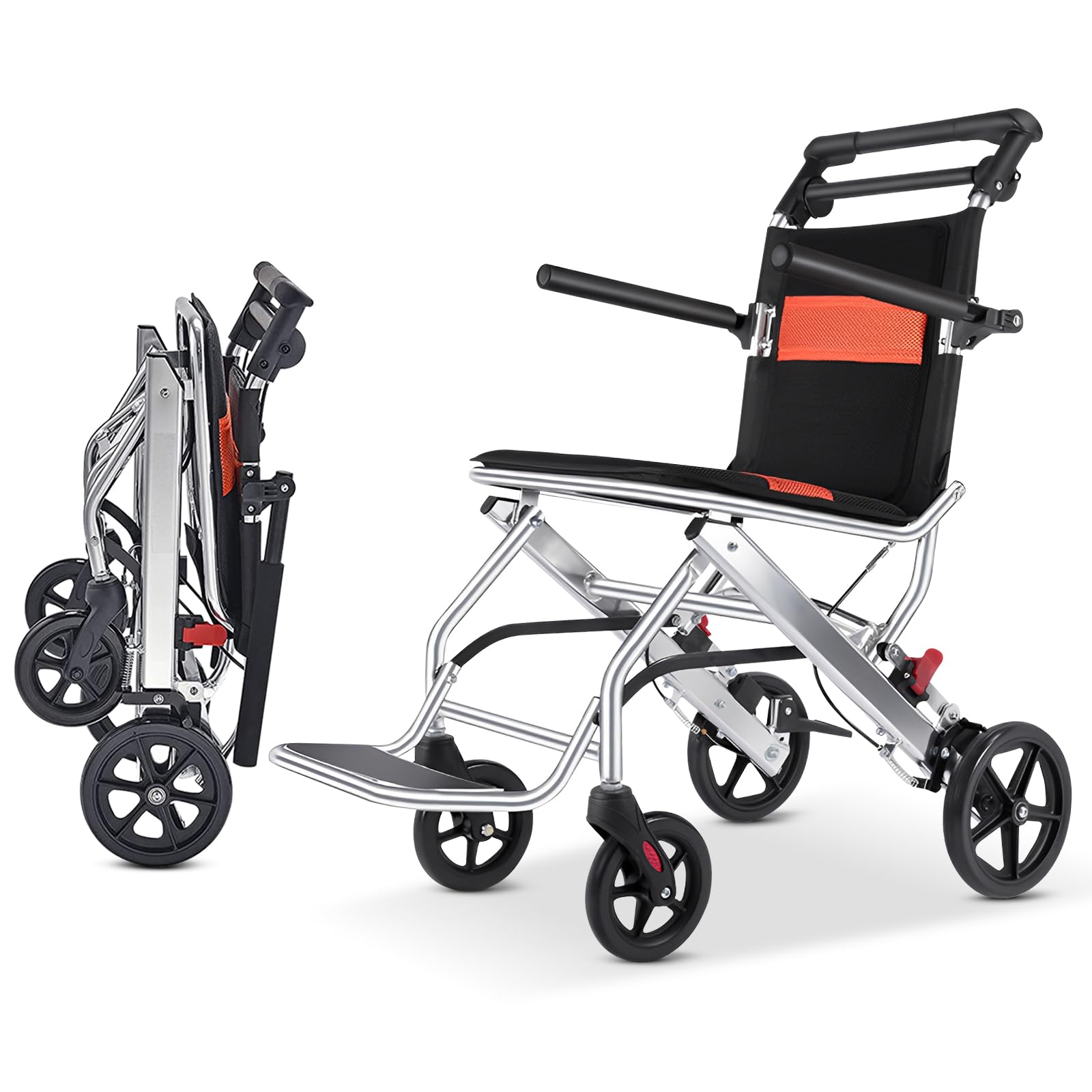 Sedia a rotelle leggera pieghevole per adulti, sedia a rotelle pieghevole super leggera, sedia a rotelle portatile in alluminio per imbarco da viaggio, sedia a rotelle pieghevole leggera