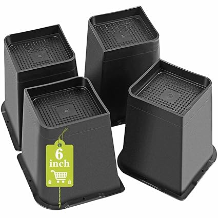Yookwutar Bed Risers 2 inch, 3 inch, 4 inch, 6 inch, 8 inch Heavy Duty, Oversized Furniture Riser for Couch Sofa Table Chair Leg Frame Dorm, Support up to 6000 Lbs (Black Full 4 Pack, 6 inch)