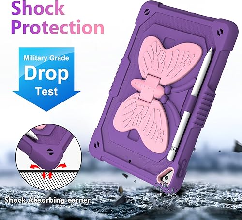 Miniatura 6 de Funda para iPad de 9, 8 y 7 generación, con protector de pantalla, soporte de mariposa, correa para el hombro, llavero y soporte para lápices, iPad