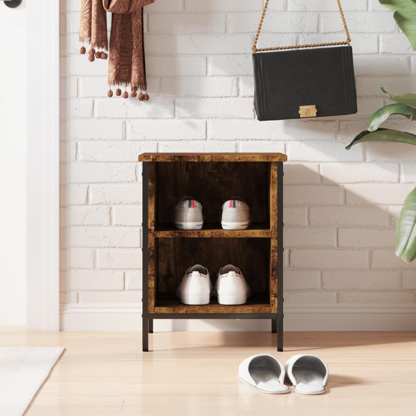 Meuble à chaussures chêne fumé 38x35x50 cm en bois d'ingénierie pour rangement compact de couloir
