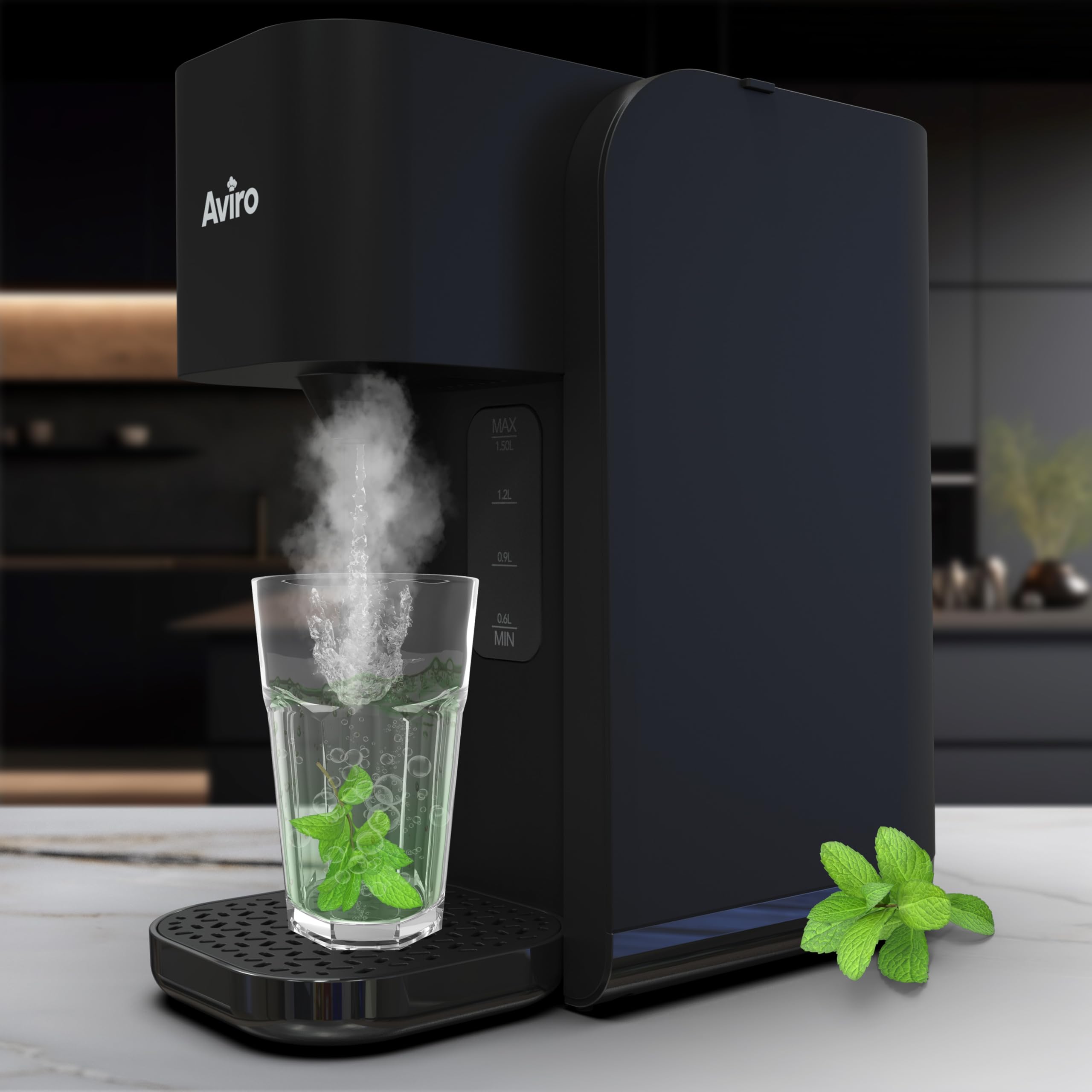 Aviro Heißwasserspender – Heißwasserhahn – 100 °C – Luxus-Schnellkocher – 2200 W – 1,5 l Schwarz