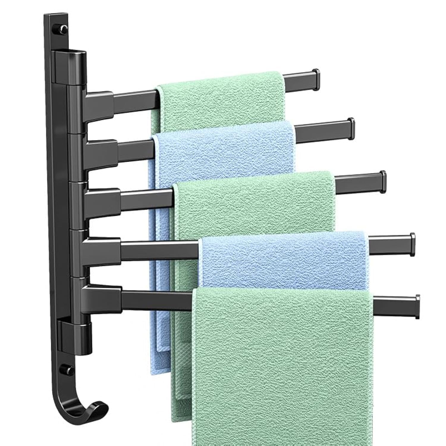 Porte-serviettes pivotant à 5 bras en acier inoxydable pour salle de bain