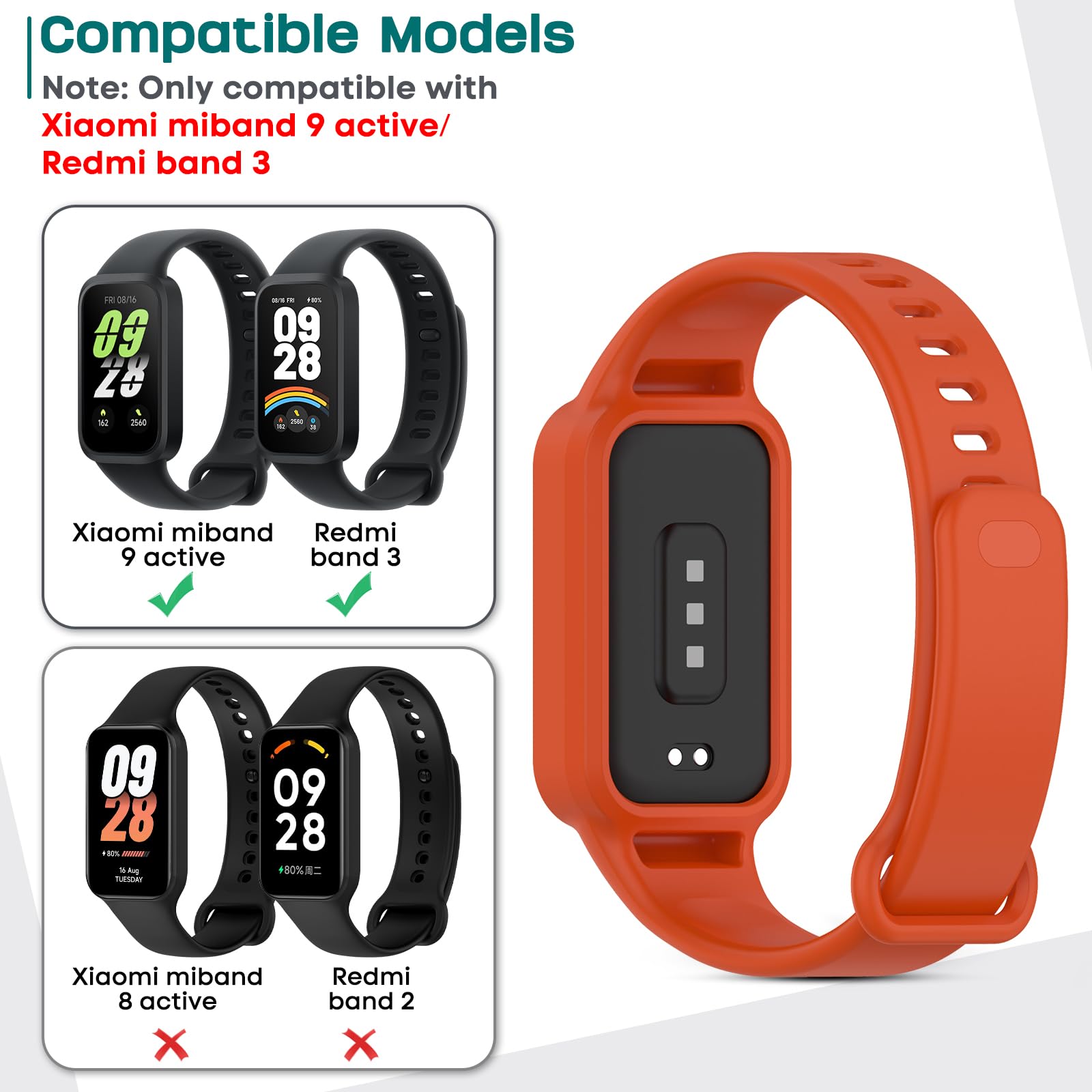Xisair 3 Pezzi Cinturini Compatibili con Xiaomi Smart Band 9 Active/Redmi Smart Band 3 Cinturini in Silicone per Redmi Smart Band 3 Cinturino Xiaomi Band 9 Active Sport Braccialetti