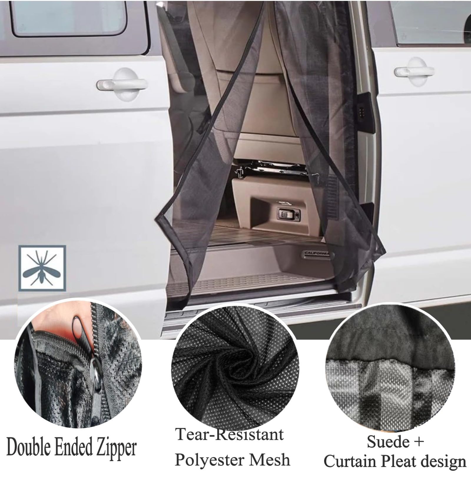 Moustiquaires pour Portes Latérales Voiture pour VW T6, Magnétique Moustiquaire Pare Soleil Camionnette Résistant Aux UV Moustiquaire Rideau de Séparation Amovible avec Sac De Rangement