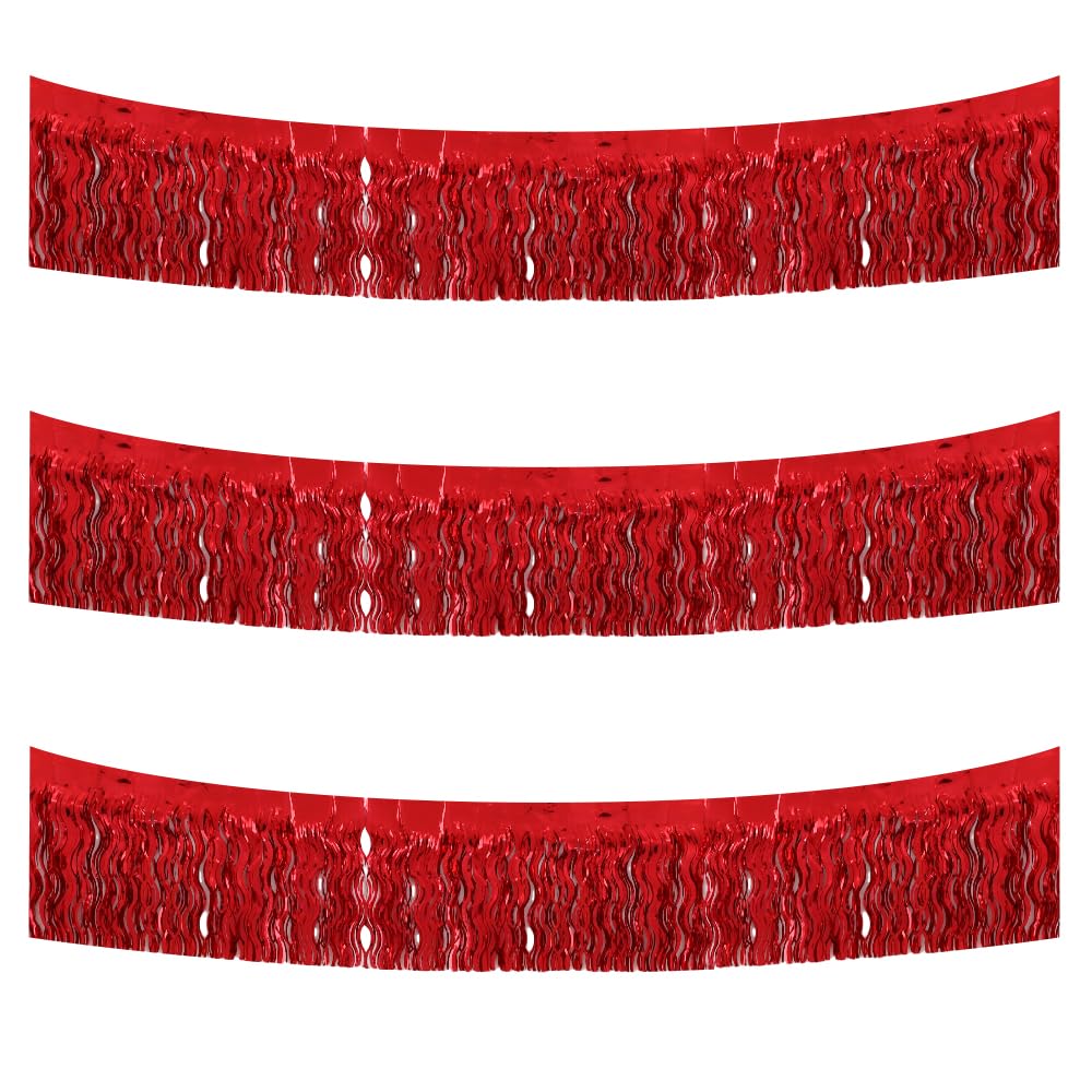 BEISHIDA 3 Pack Red Wavy Foil Fringe Garland 30ft Tinsel Wall Decor