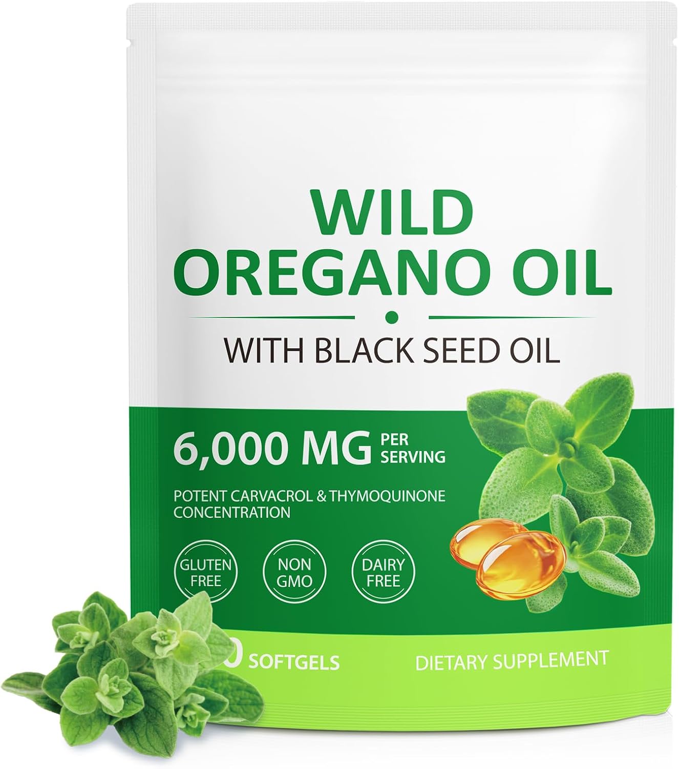 Oregano Oil 120 Softgels – 6000mg 2-in-1 Strength with 300mg Organic Cold-Pressed Oregano & 200mg Black Seed Oil | Non-GMO, Gluten Free Herbal Supplement | Respiratory & Immune Support