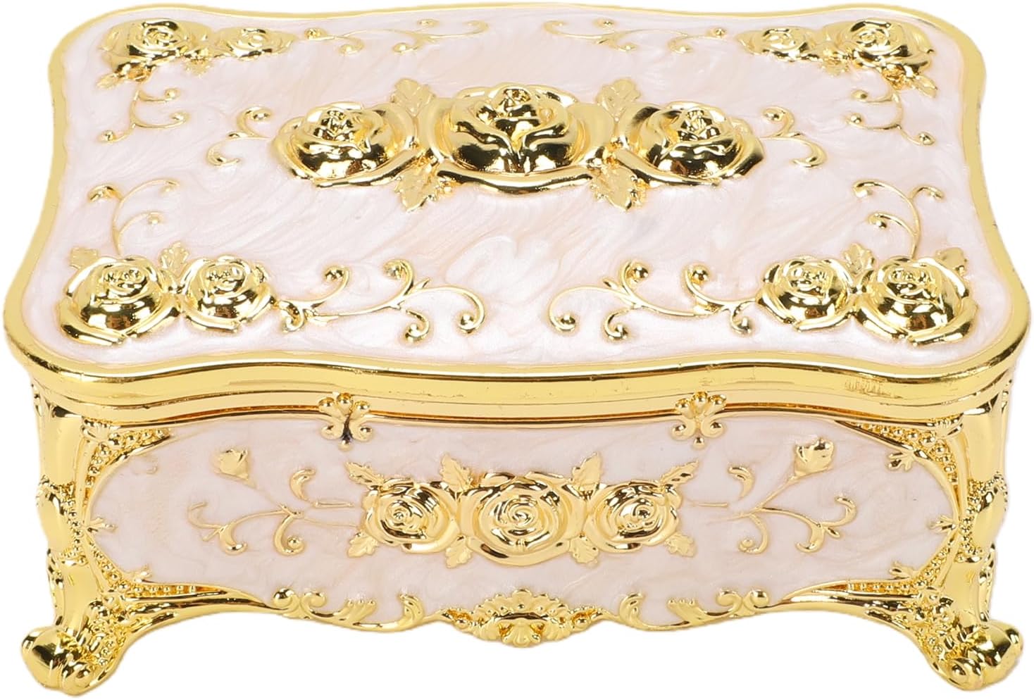 ZJchao Vintage Jewelry Box European Retro Style Metal Trinket Storage Box with Exquisite Floral Engraving for Women Keepsake Gift Jewelry Organizer Case 4.3x3.0x2.0in (3)