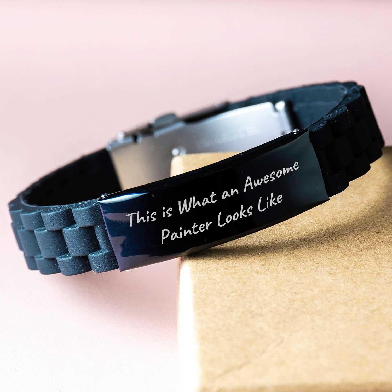 Painter's Proud Glide lock Clasp Adjustable Black Silicone Strap with Inspirational Quote for Birthday Unique Gifts from Friends to Painter Enthusiasts, This Is What An Awesome Painter Looks Like