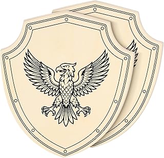 Shappy 2 Pack Medieval Knight Shields Handmade Wooden Shield Design with Eagle Design 12.99 x 10.98 Inch with Handle Lightweight Medieval Knight Shield Set for Imaginative Play and Outdoor Play