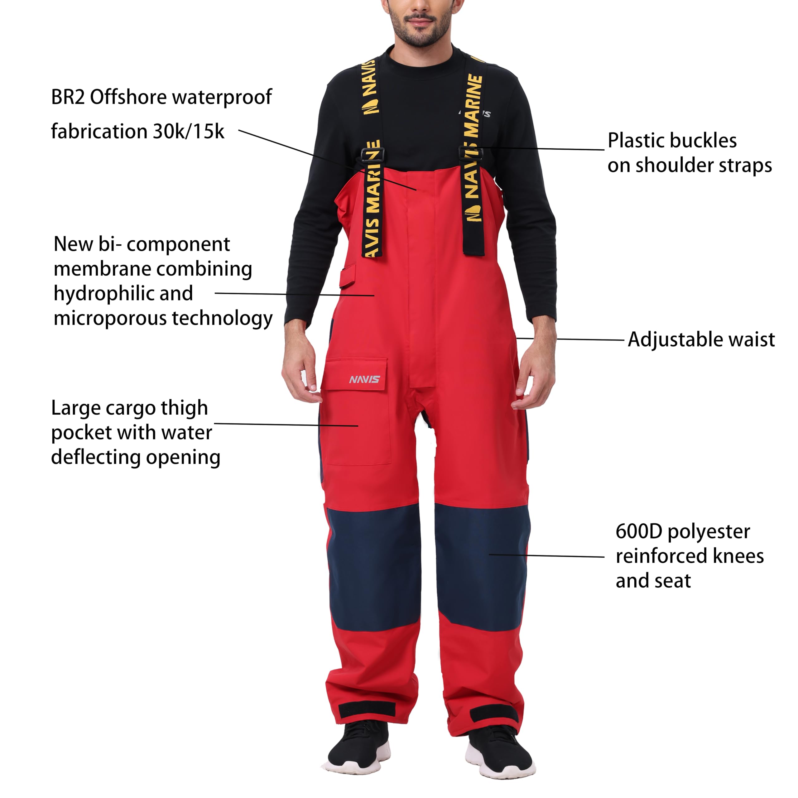 Segeljacke Herren Wasserdicht – Offshore Segelbekleidung mit verstellbarer Latzhose, atmungsaktives Ölzeug für Küsten- und Hochseesegeln, Sailor NS-147