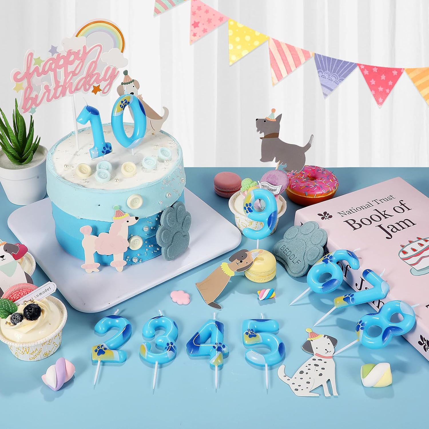 Blue 1st Birthday Candle Dog and Cat Paw Number 1 Candles Birthday Cake Topper Cupcake Decorations for Boy and Dogs Party Decor Anniversary Celebrations Supplies