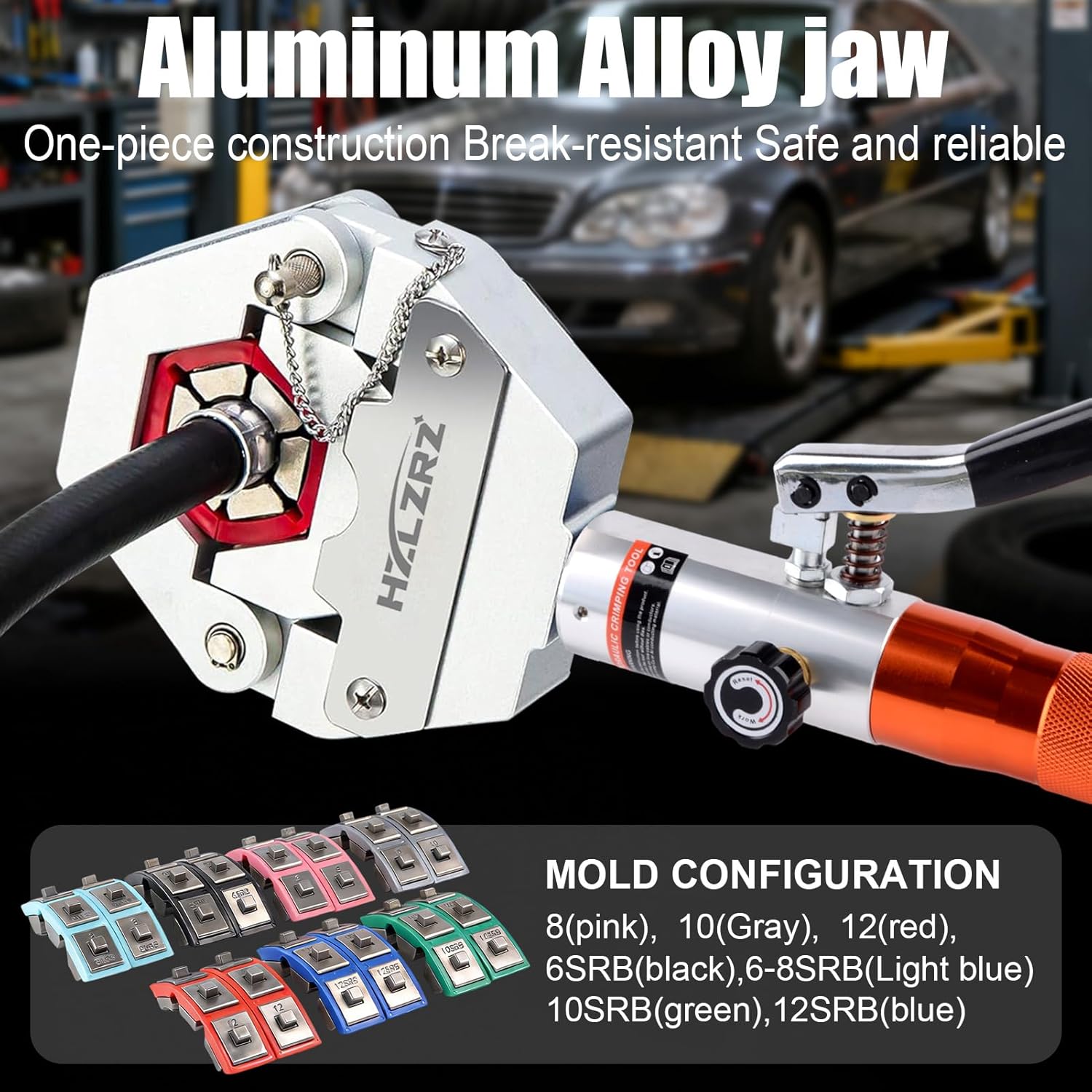 HZLZRZ Hydraulic AC Hose Crimper Kit - Manual A/C Hose Crimping Tool for BH Air Conditioner Hose & Beadlock Fittings, Includes 7 Dies for AC Repairs and Automotive HVAC (RZ-7842)