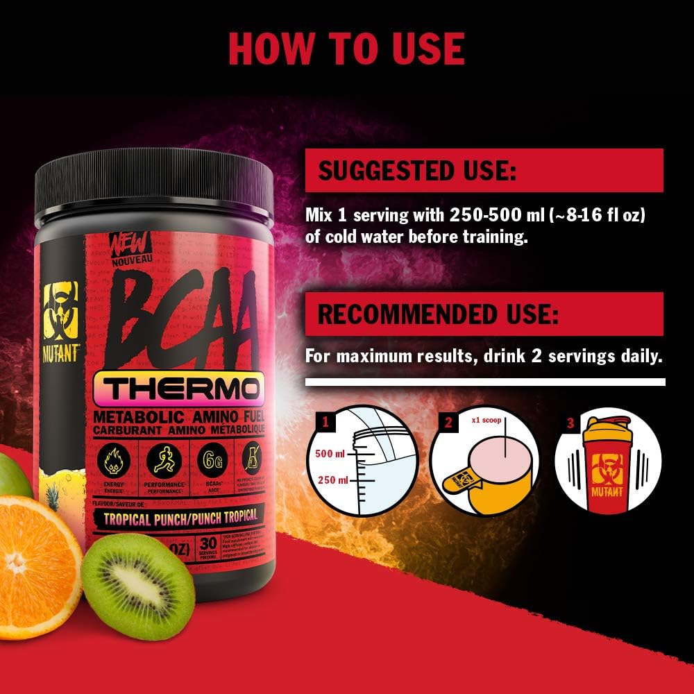 Mutant BCAA Thermo – Supplement BCAA Powder with Micronized Amino Acid and Energy Support - 285 g - Tropical Punch