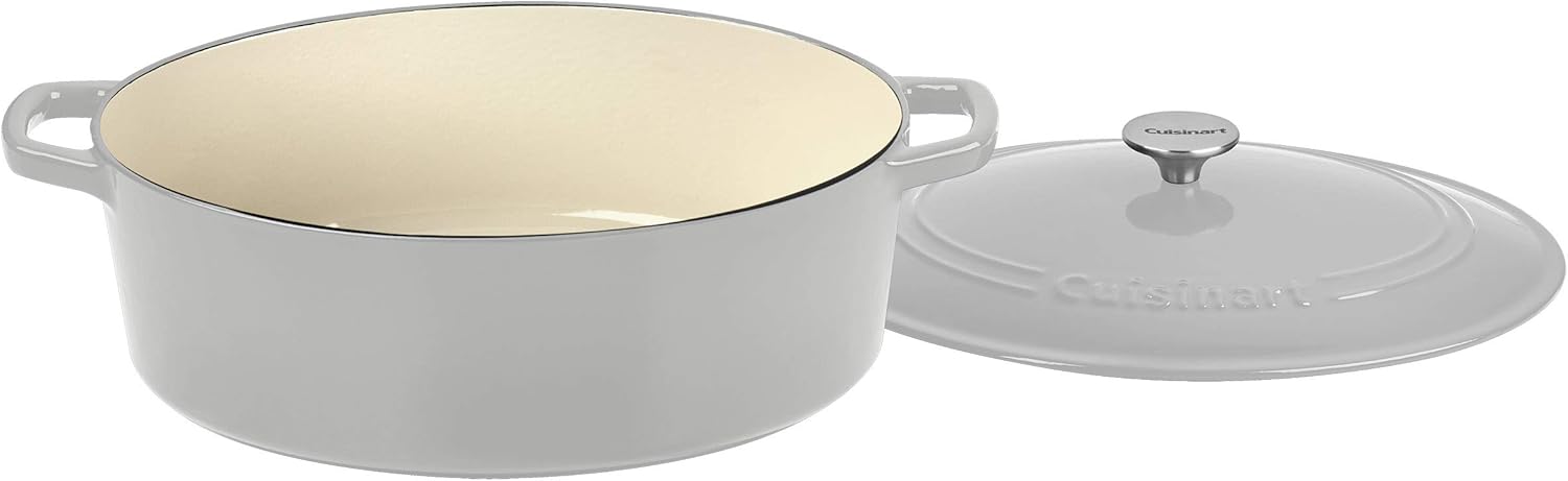 Cuisinart Chef's Classic Enameled Cast Iron Oval Covered Casserole (Cool Grey, 7- Quart) - Image 2
