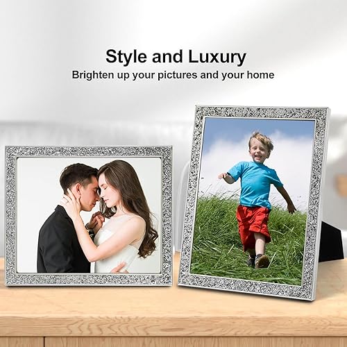 Vista 41 de Portarretratos de 5 x 7 pulgadas con purpurina, marcos de fotos negros de 5 x 7 pulgadas con cristal real HD, para pared o mesa, regalo de boda