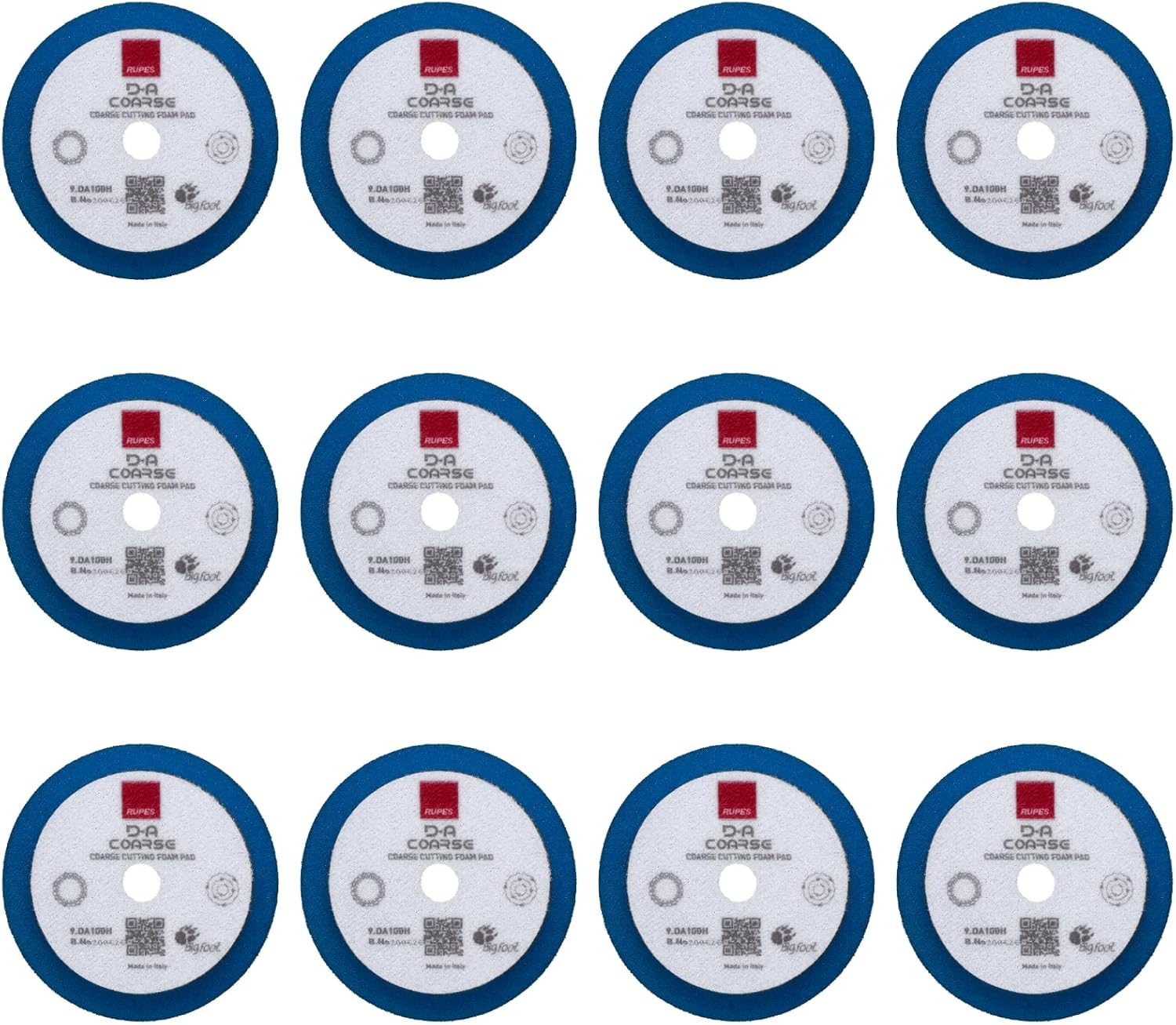 RUPES 9.DA100H Pack of 12 Blue D-A Coarse Cutting Foam Pads 100mm | Compatible with 4" Backing Plate | Ideal for Paint Correction | Mild to Severe Defect Removal