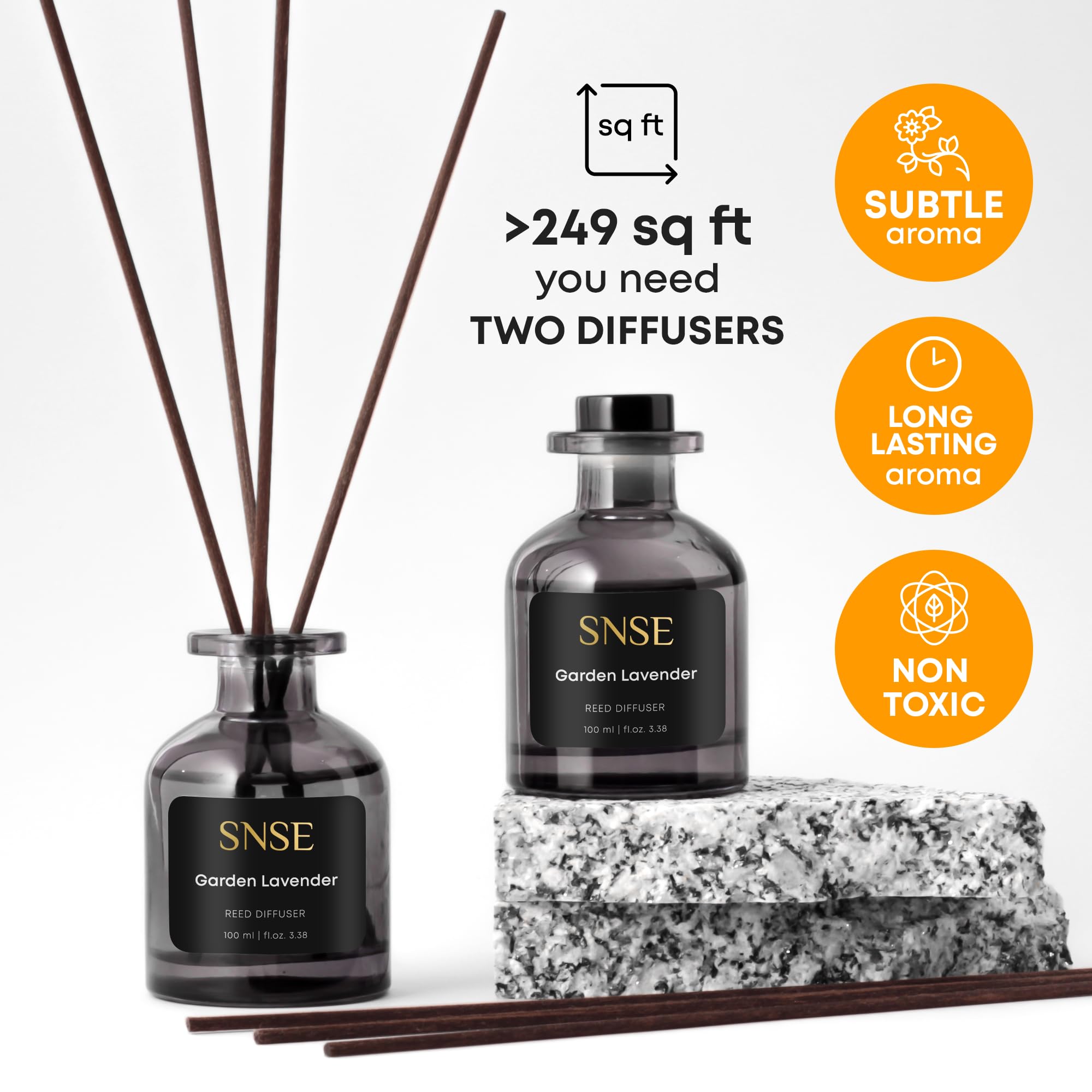 SNSE Garden Lavander Schilfrohr-Diffusor-Set, 95 ml, Duftöl-Diffusor für Schlafzimmer, Badezimmer, Heimdekoration und Geschenk, dekorative Lufterfrischer mit Stäbchen