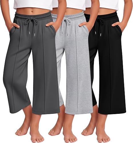 LessonZoo 3 Pack Girls Uniform Capri Pants, 3-Color, 9-10 Years